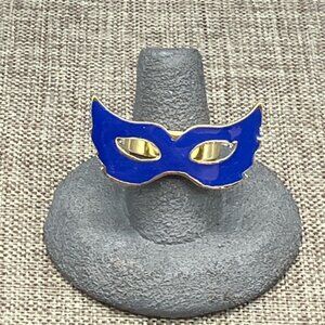 Masquerade Mask Adjustable Ring Gold Cobalt Blue Mardi Gras Halloween Party